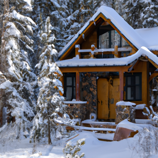  A cozy cabin in the mountains covered in snow